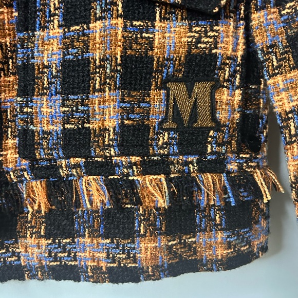 SCOTCH & SODA TWEED BOXY CHECKERED BUCLE BLACK AND ORANGE JACKET - Picture 5 of 11